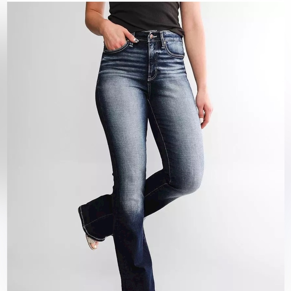 Buckle black stretch bootcut jeans